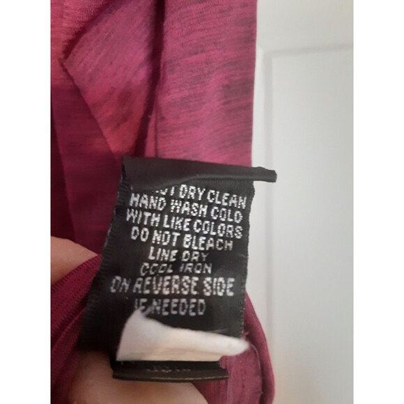 AB Studio Blouse Top Large L Bead V-Neck Short Sleeve Raspberry Red Knit Stretch - Picture 6 of 8